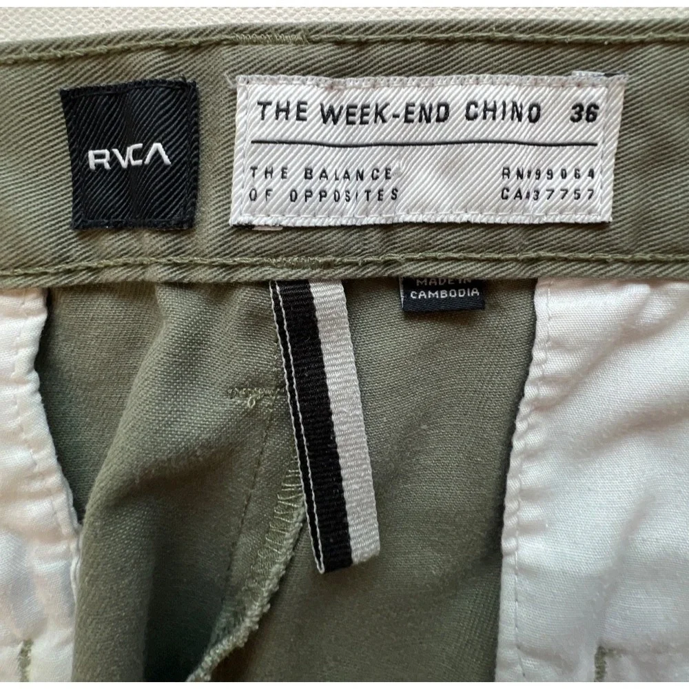 RVCA Pants 36x29 Mens Weekend Chino Olive Green Tan Straight Fit Stretch 90s Y2K